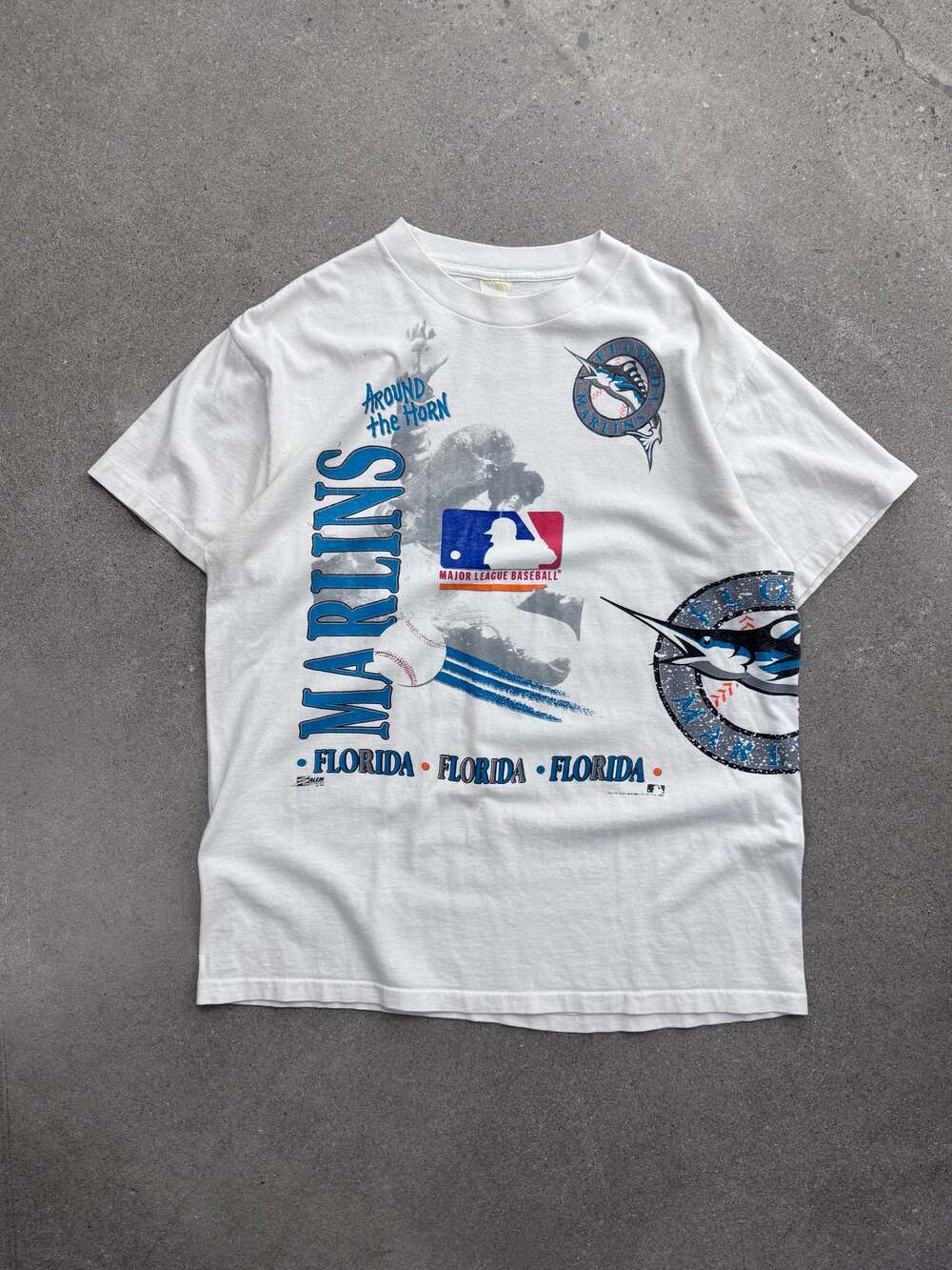 Vintage 1991 Salem Sportswear Florida Marlins Around The Horn MLB T-Shirt - XL